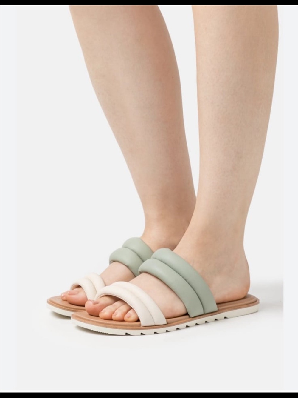 Sorel Two-Tone Padded Slide Sandals in Sage and Cream